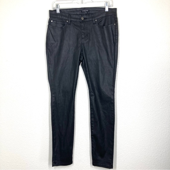 Eileen Fisher Waxed Black Jeans 10P Organic Cotton Coated Stretch Rock - Picture 4 of 16